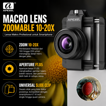 APEXEL Lensa Kamera HP Macro Lens Clip Zoomable 10-20X - APL-ZM100