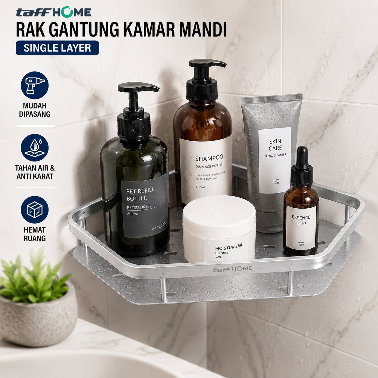 TaffHOME Rak Gantung Kamar Mandi Bathroom Organizer Single Layer - ET33 Gambar produk TaffHOME Rak Gantung Kamar Mandi Bathroom Organizer Single Layer - ET33 - Utama