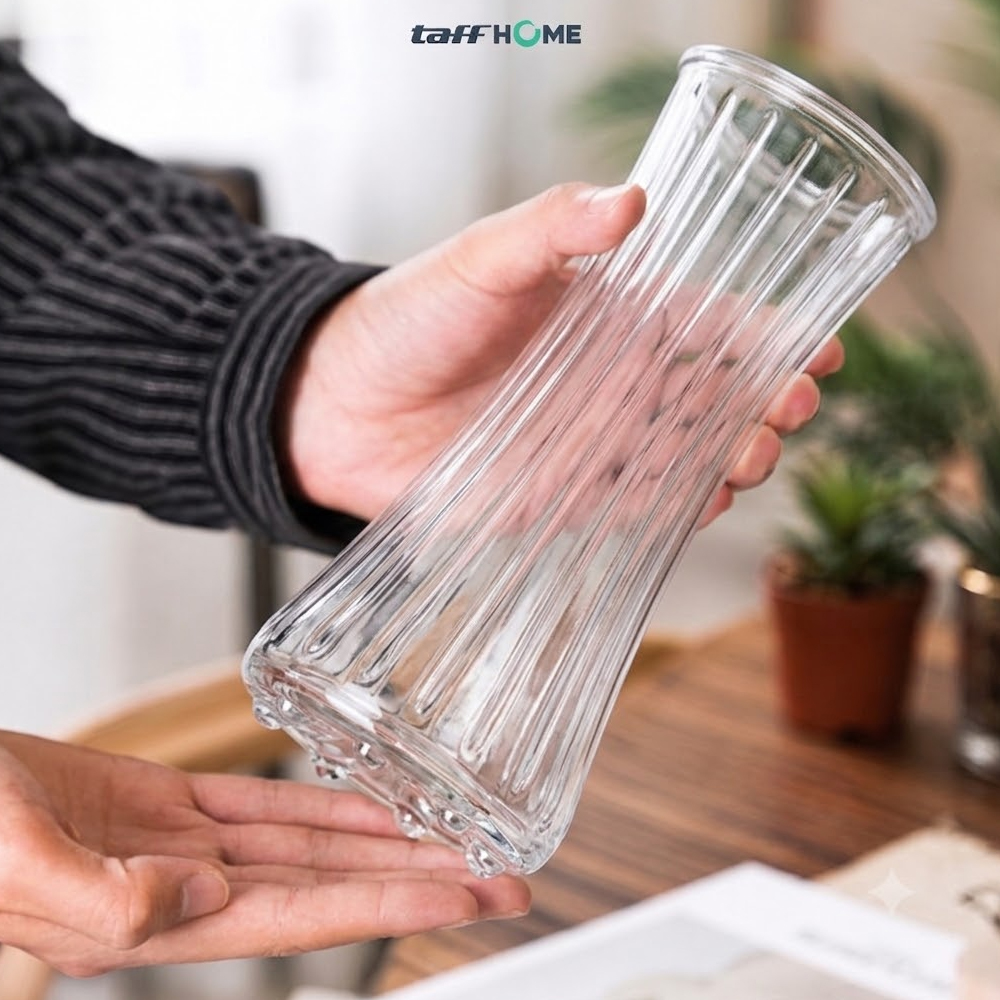 Gambar produk TaffHOME Vas Bunga Kaca Bening Estetik Vintage Glass Flower Vase - Y23 - 3