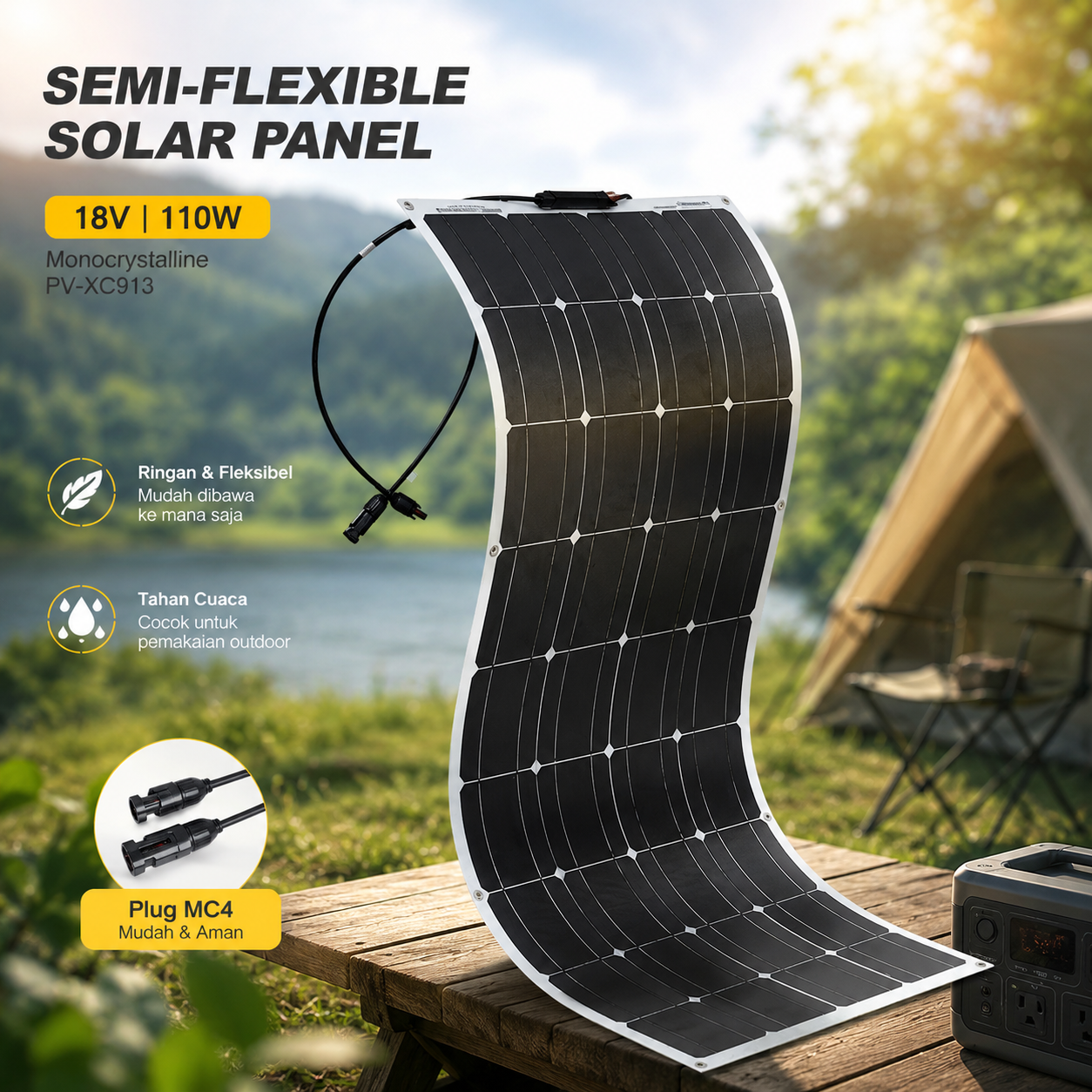 SolaBright Solar Panel Monocrystalline Semi-Flexible 18V 110W - SN25 Gambar produk SolaBright Solar Panel Monocrystalline Semi-Flexible 18V 110W - SN25 - Utama