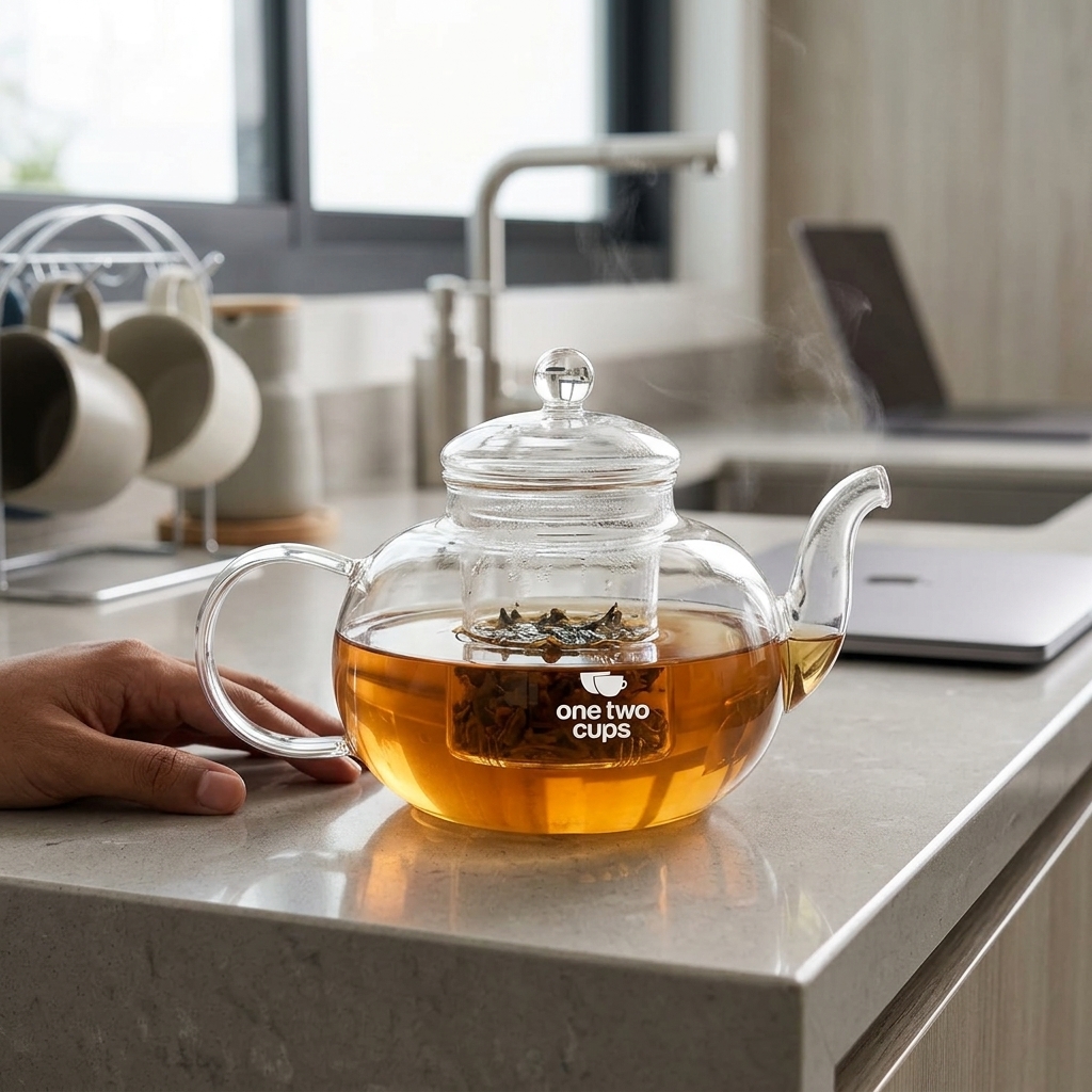 Gambar produk One Two Cups Teko Teh Kaca Saringan Tahan Panas Api Infuser Teapot 1L - 8CV102 - 5