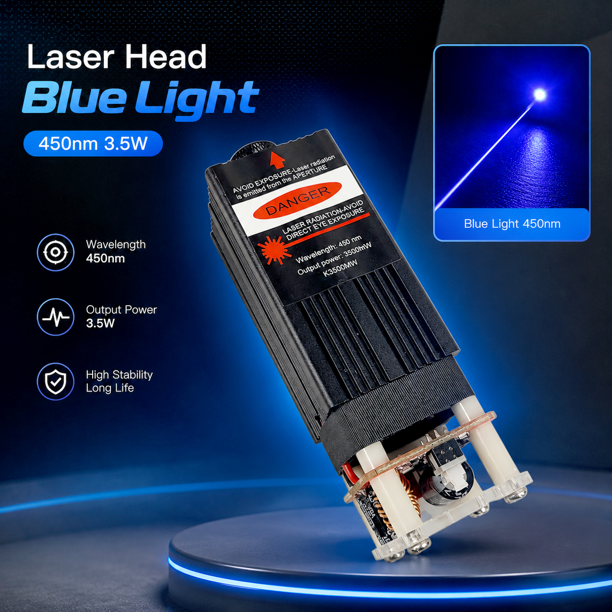 Gambar produk JEEL Laser Head Printer Ukir Engraving Blue Light 450nm 3.5W - J35 - Utama