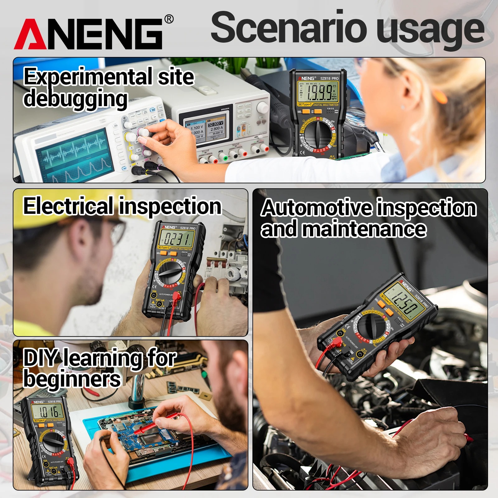 Gambar produk ANENG Digital Multimeter Voltage Tester Battery Test NCV 1999 Count - SZ818 Pro - 5
