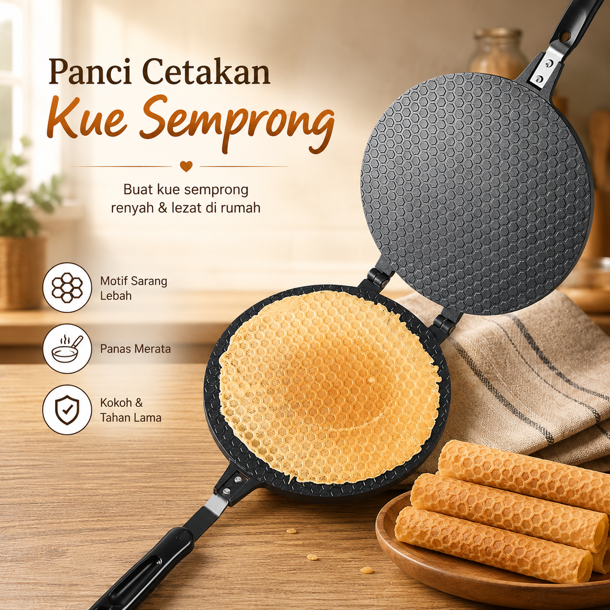 CHANSUNRUN Panci Cetakan Kue Semprong Egg Roll Round Shape Mold - KJ-059 Gambar produk CHANSUNRUN Panci Cetakan Kue Semprong Egg Roll Round Shape Mold - KJ-059 - Utama