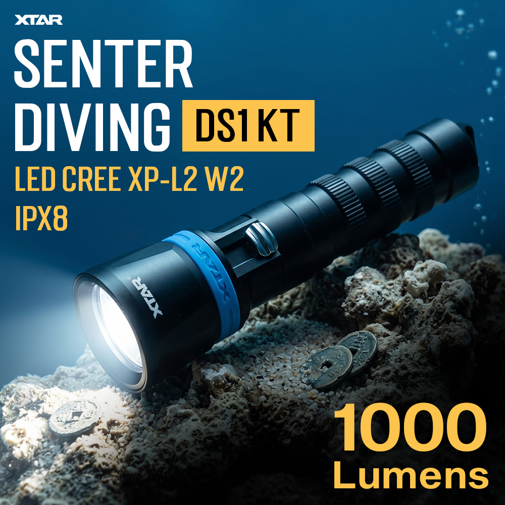 XTAR Senter Selam Diving Cree XP-L2 W2 LED Waterproof IPX8 1000 Lumens - DS1 KT Gambar produk XTAR Senter Selam Diving Cree XP-L2 W2 LED Waterproof IPX8 1000 Lumens - DS1 KT - Utama