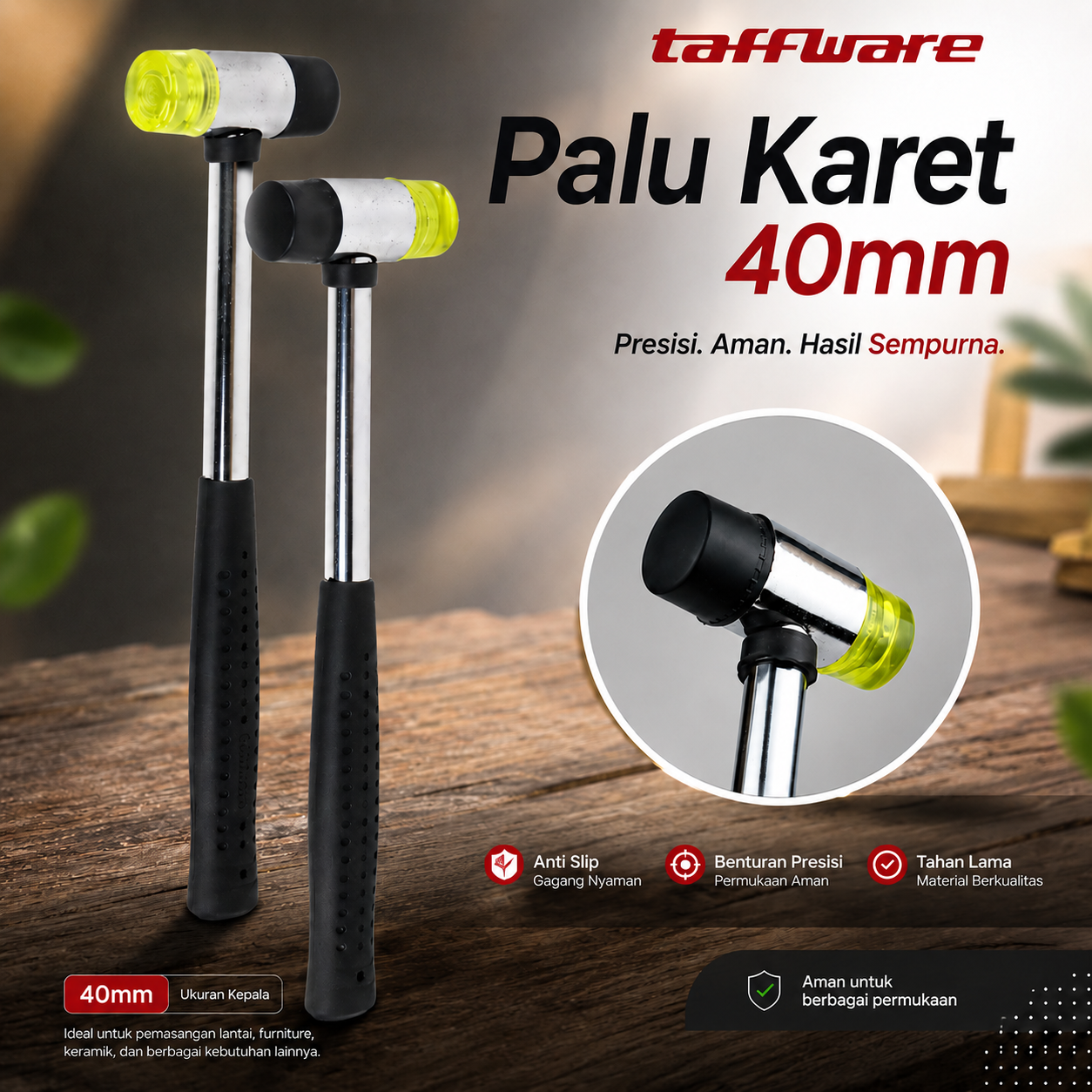 Taffware Palu Karet Mini Double Face Rubber Hammer Mallet 40mm - YA-30 Gambar produk Taffware Palu Karet Mini Double Face Rubber Hammer Mallet 40mm - YA-30 - Utama