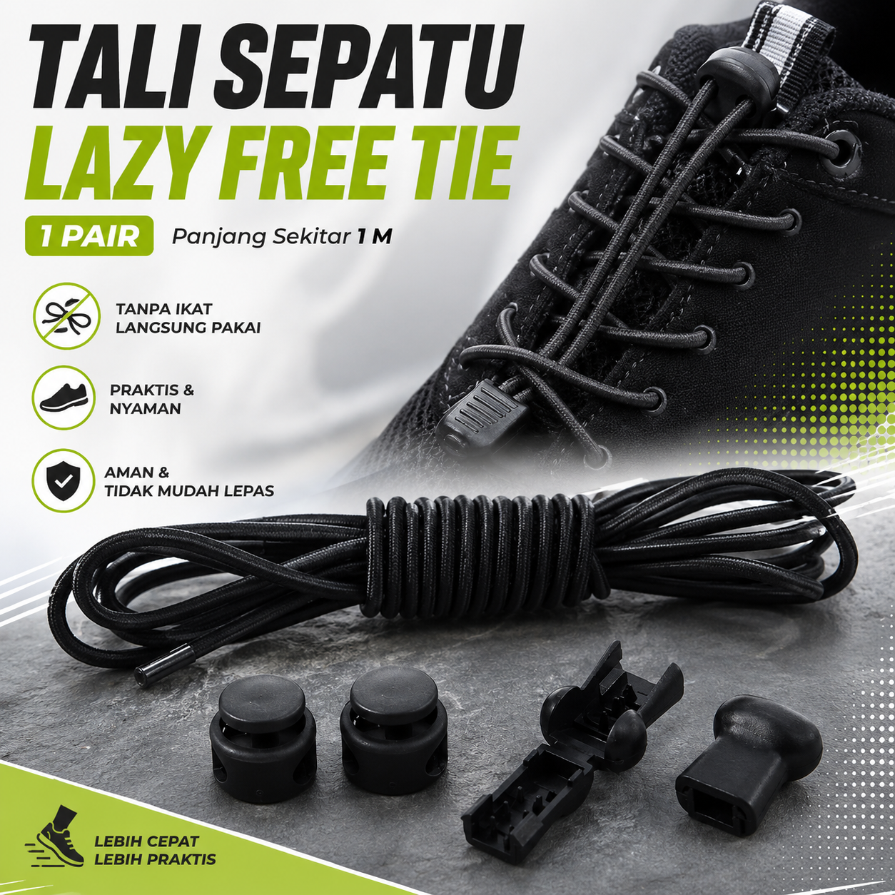 Gambar produk Zshare Tali Sepatu Unik Lazy Free Tie Elastic Shoe Lace 1 Pair - T10 - Utama