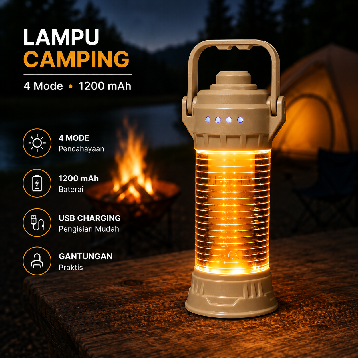 PACOONE Lampu Camping Tenda Gantung Flashlight Retro Style 1200mAh - LY25 Gambar produk PACOONE Lampu Camping Tenda Gantung Flashlight Retro Style 1200mAh - LY25 - Utama