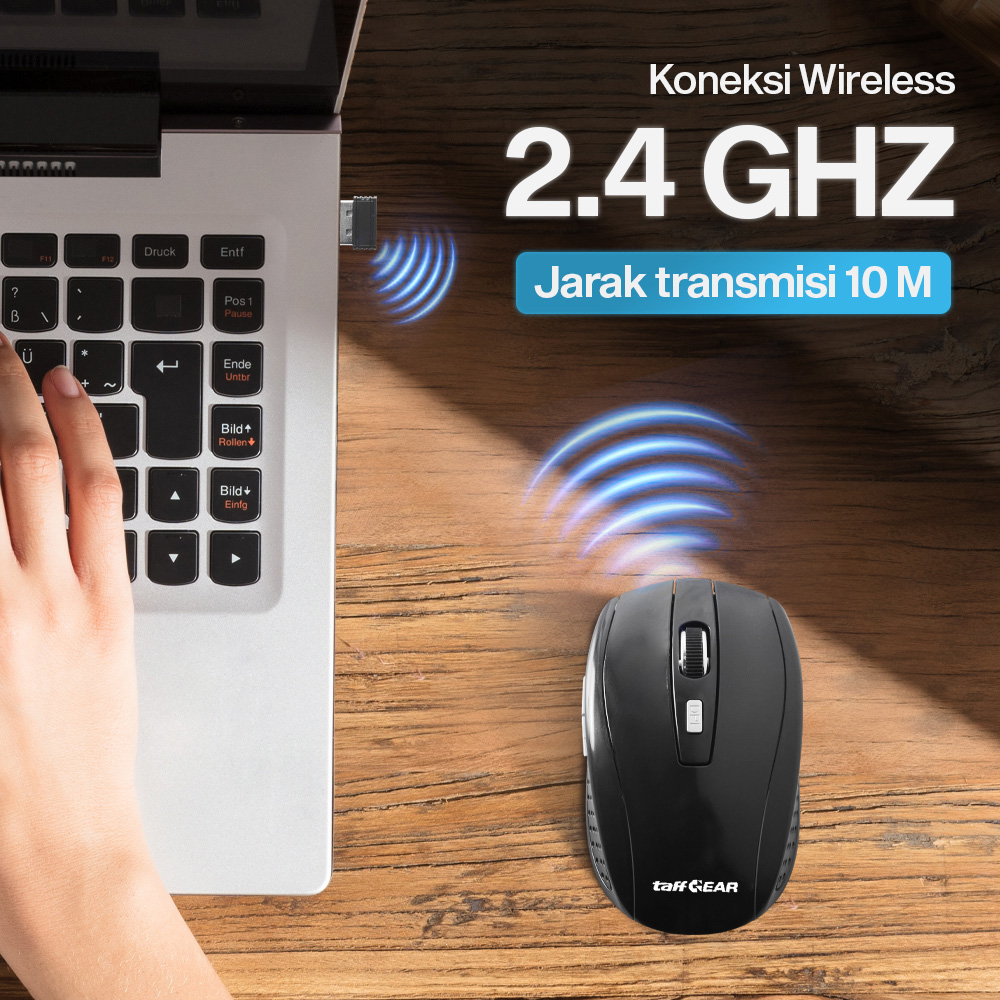 Gambar produk TaffGEAR Mouse Wireless Optical 2.4GHz Ergonomis Portable 6Key 1600DPI - AA-01 - 1