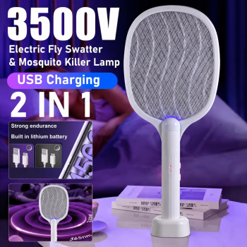 Waliz Raket Nyamuk Elektrik 2in1 Mosquito Killer 300mAh 3500V - WJ-025