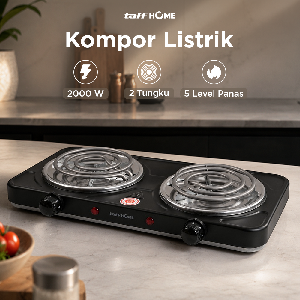 Gambar produk TaffHOME Kompor Listrik 2 Tungku Portable 5 Gear Coil Hot Plate 2000W - C2-2000-20 - Utama