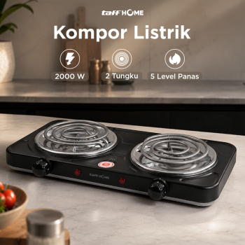 TaffHOME Kompor Listrik 2 Tungku Portable 5 Gear Coil Hot Plate 2000W - C2-2000-20