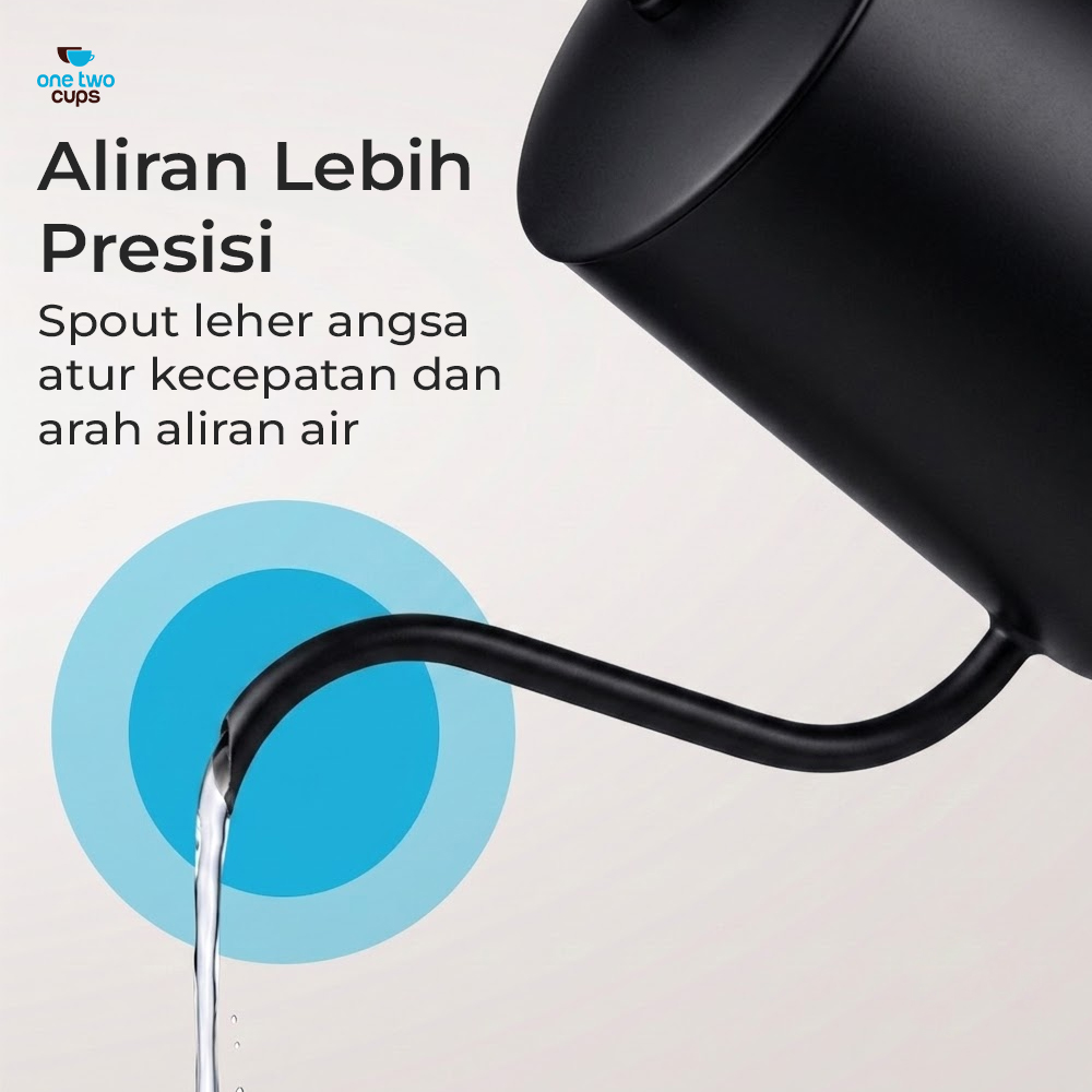 One Two Cups Teko Kopi Leher Angsa Gooseneck Pour Over Drip Kettle 350ml - HS-52 Gambar produk One Two Cups Teko Kopi Leher Angsa Gooseneck Pour Over Drip Kettle 350ml - HS-52 - 1