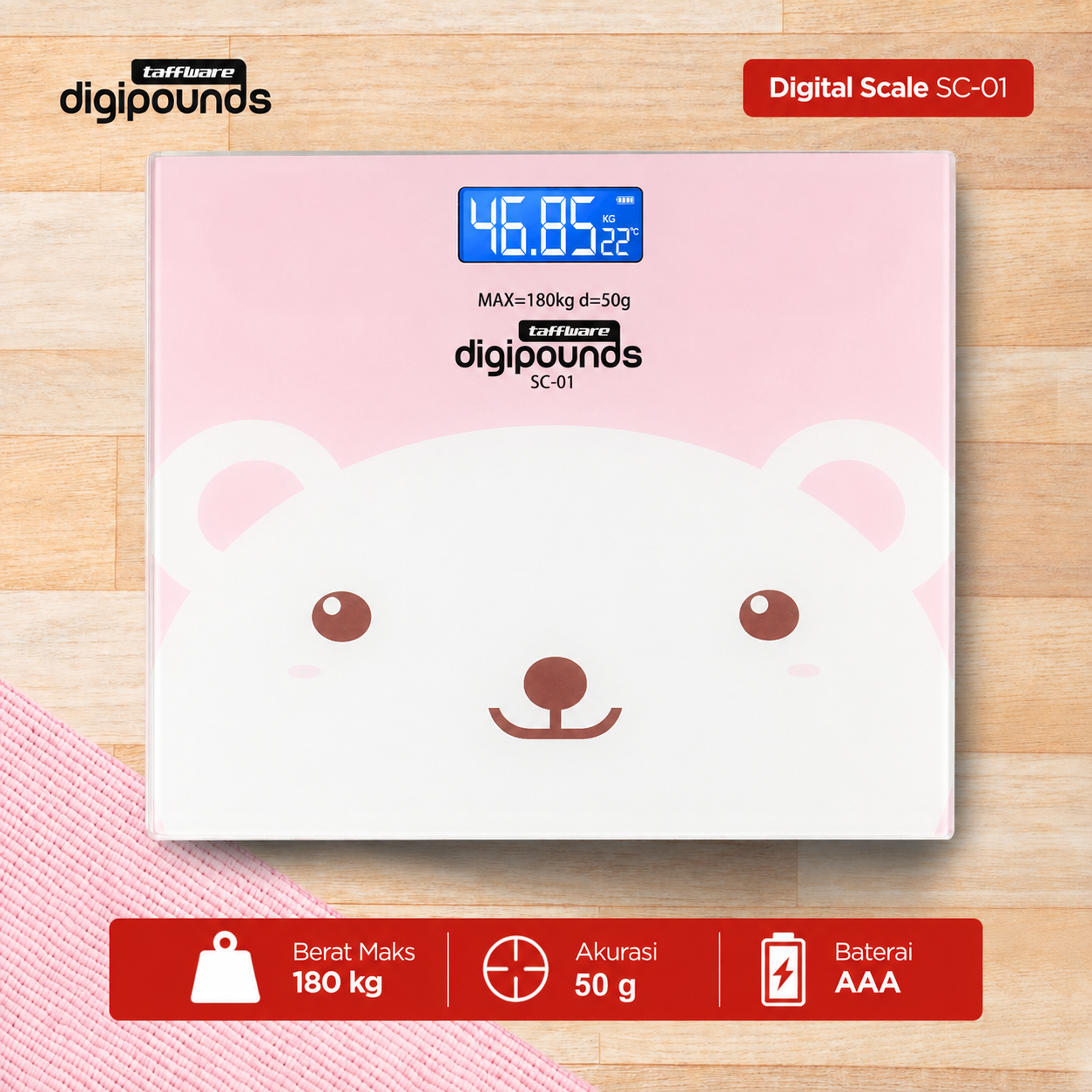 Taffware Digipounds Timbangan Badan LCD Digital Scale Battery 180kg - SC-01 Gambar produk Taffware Digipounds Timbangan Badan LCD Digital Scale Battery 180kg - SC-01 - Utama