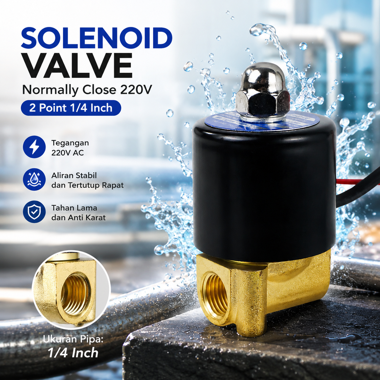 Geerte Solenoid Water Valve Normaly Closed 220V 2 Point 1/4 Inch - 2W-025-08 Gambar produk Geerte Solenoid Water Valve Normaly Closed 220V 2 Point 1/4 Inch - 2W-025-08 - Utama