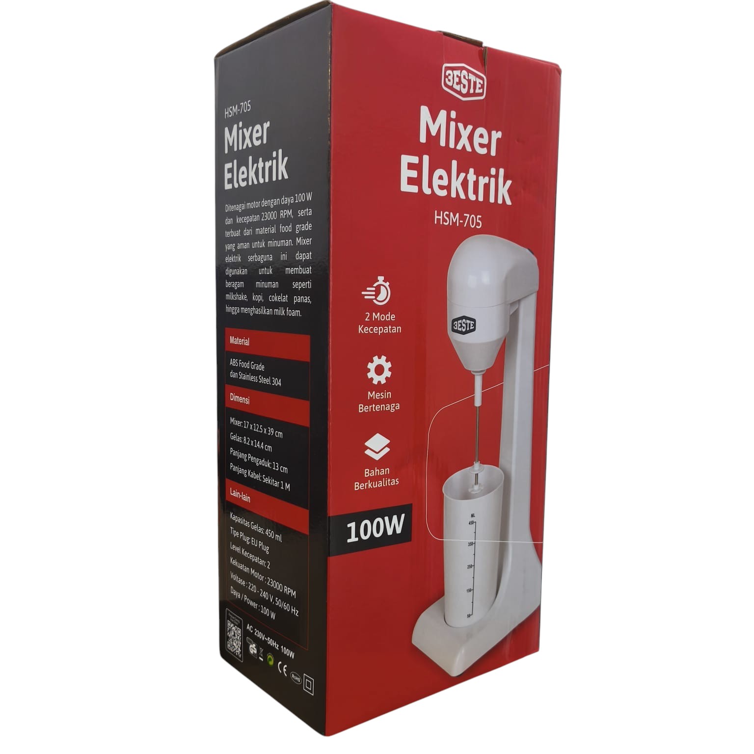 Gambar produk Trieste Mixer Elektrik Pengaduk Pengocok Minuman Otomatis 100W 2300RPM - HSM-705 - Kemasan