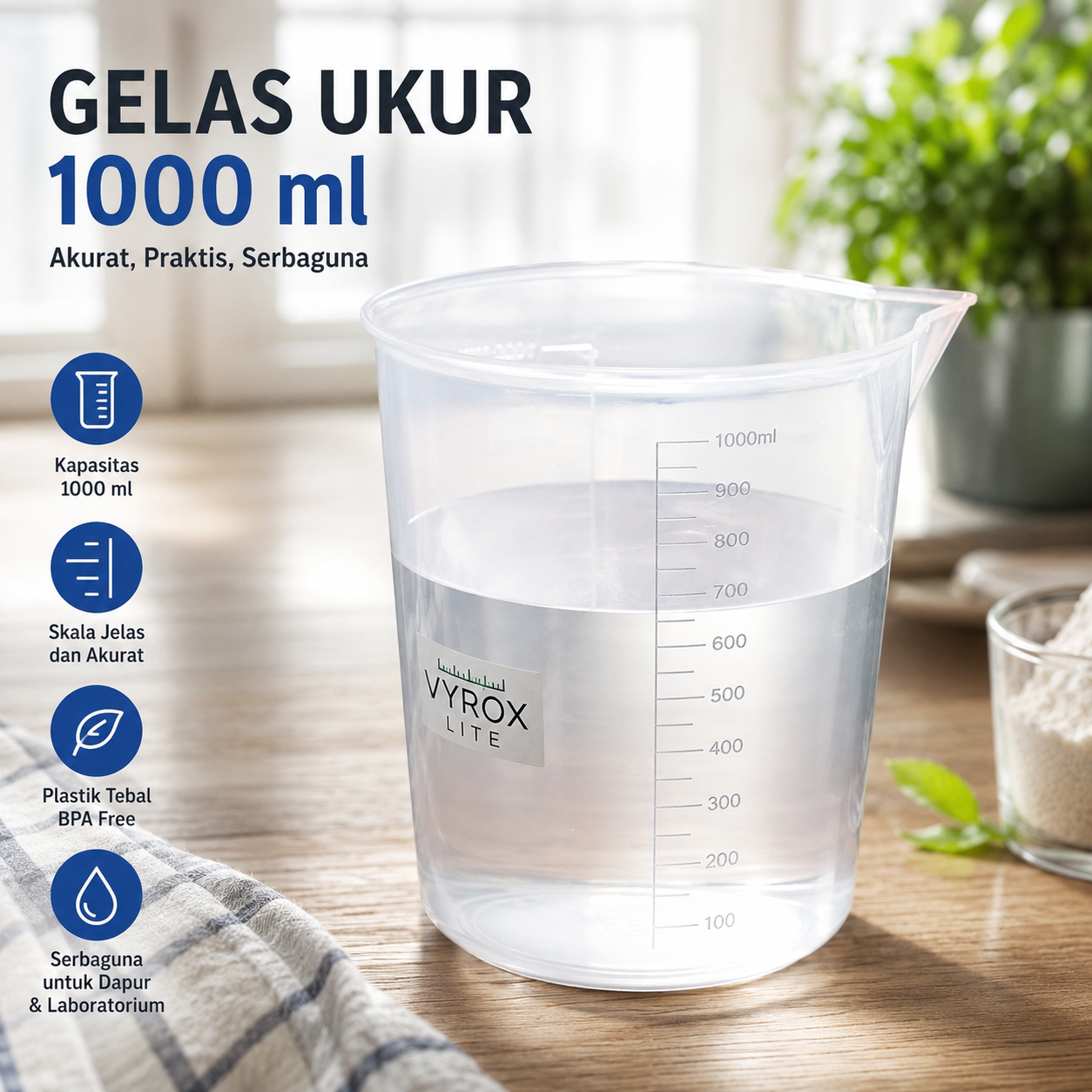 Gambar produk VYROX LITE Gelas Ukur Plastik Dapur Laboratorium Measuring Cup 1000ml - BR04 - Utama