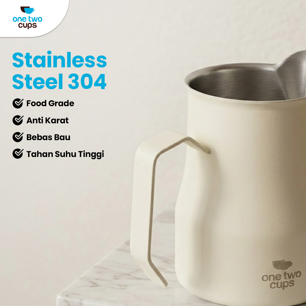 One Two Cups Milk Jug Pitcher Susu Latte Art Espresso Stainless Steel 350ml - AA050 Gambar produk One Two Cups Milk Jug Pitcher Susu Latte Art Espresso Stainless Steel 350ml - AA050 - 3