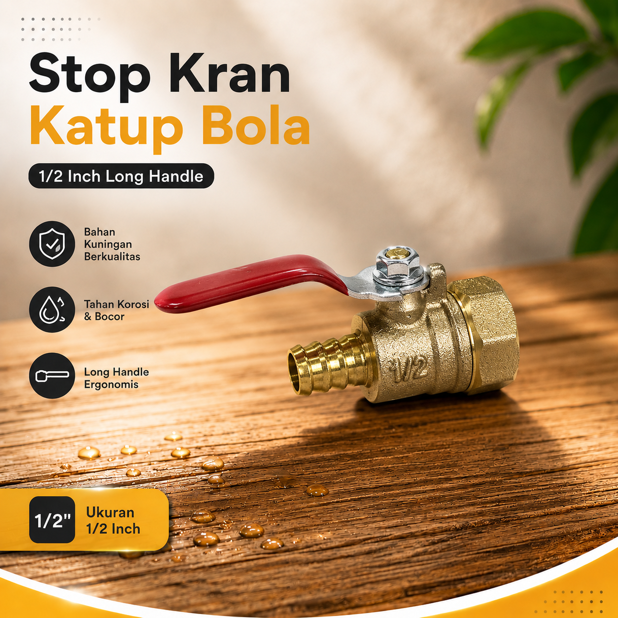 FMA Stop Kran Katup Bola Ball Valve Thread Joint Copper Pipe 1/2 Inch Long Handle - DN15 Gambar produk FMA Stop Kran Katup Bola Ball Valve Thread Joint Copper Pipe 1/2 Inch Long Handle - DN15 - Utama