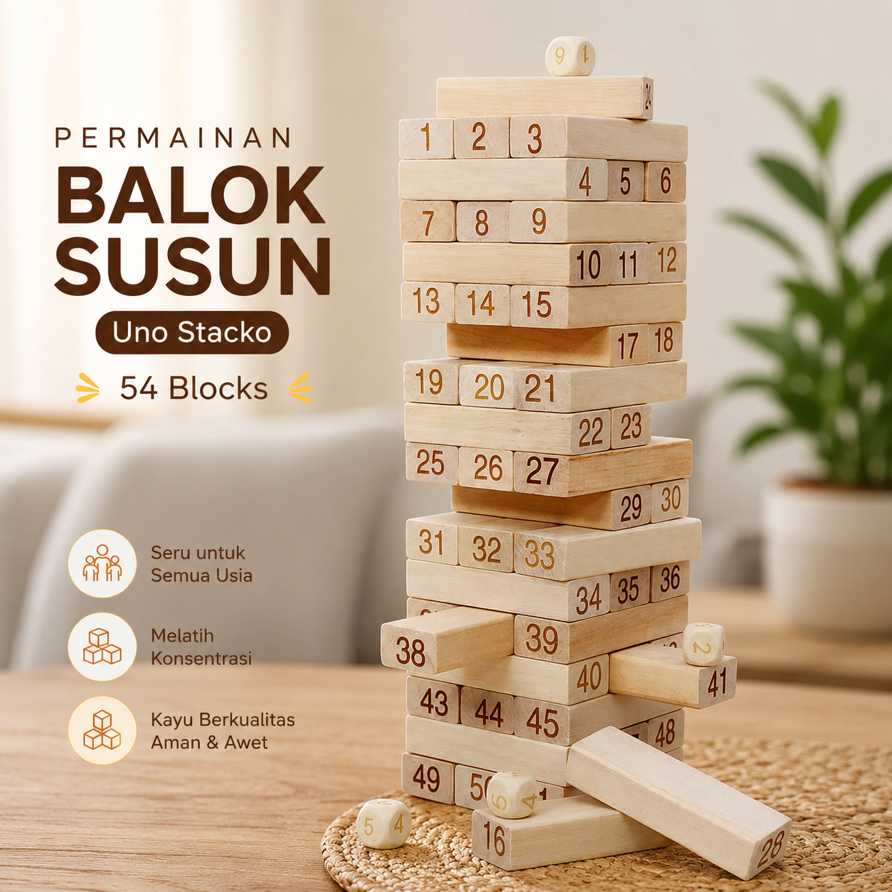 Toddi Permainan Balok Susun Uno Stacko Fun Party Game 54 Blocks - A138 Gambar produk Toddi Permainan Balok Susun Uno Stacko Fun Party Game 54 Blocks - A138 - Utama