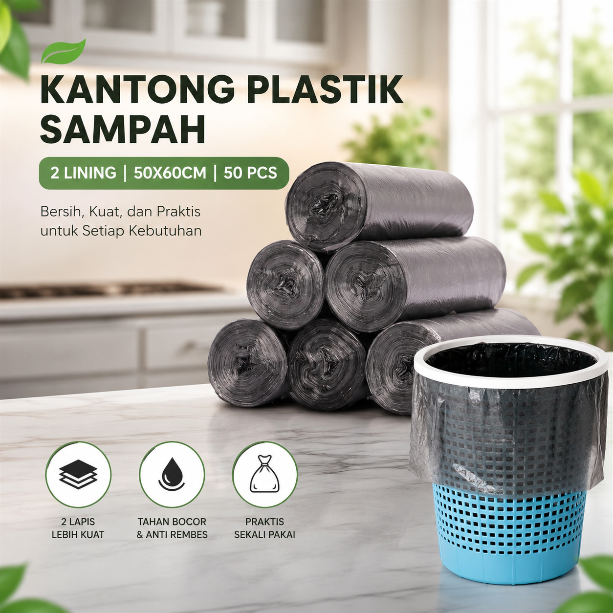 XIANJI Kantong Plastik Sampah Disposable Trash 2 Lining 50x60cm 50 PCS - X60 Gambar produk XIANJI Kantong Plastik Sampah Disposable Trash 2 Lining 50x60cm 50 PCS - X60 - Utama