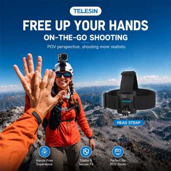 Gambar produk TELESIN Head Strap Action Camera Mount Universal 1/4 Adjustable - GP-HMS-T04