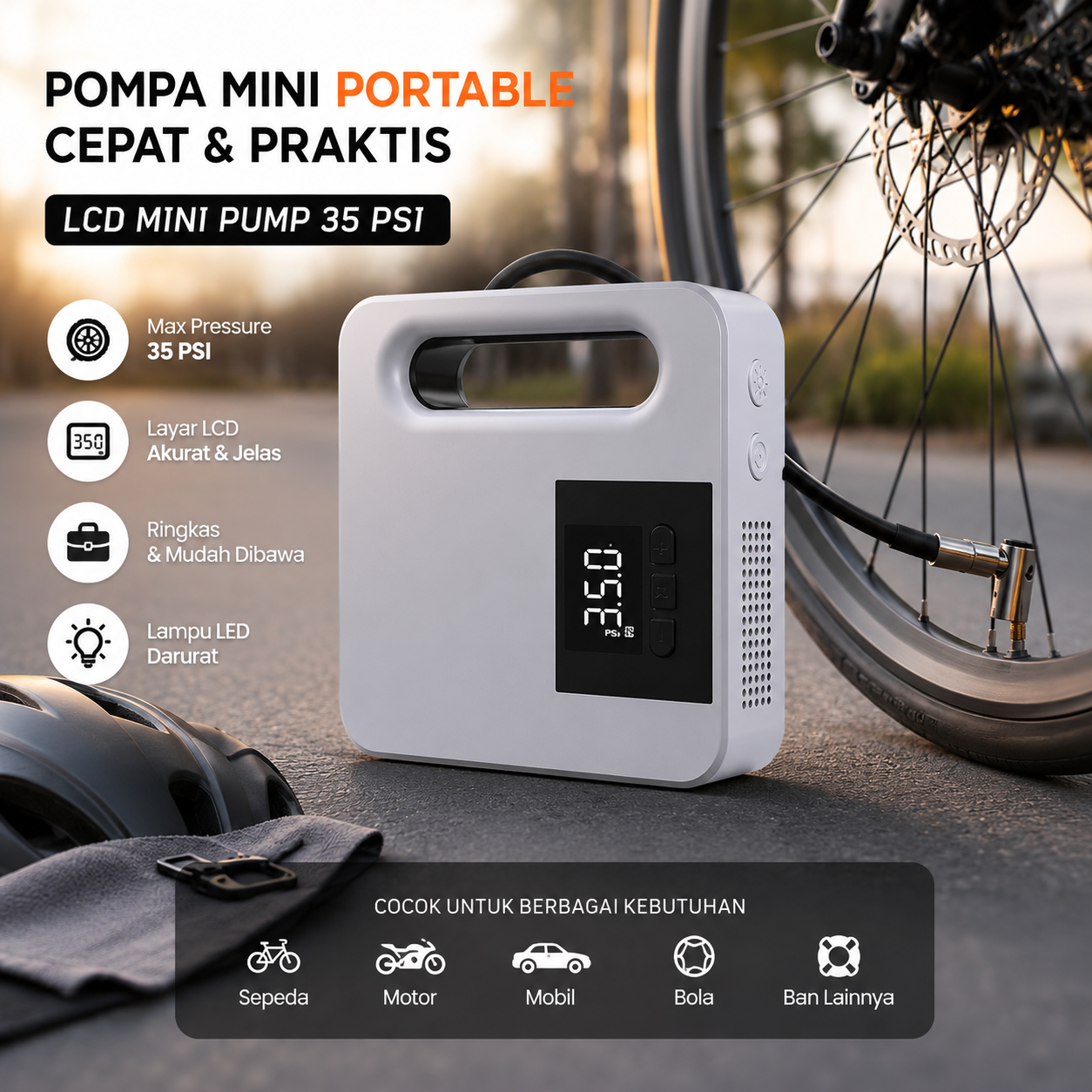 EAFC Pompa Sepeda Portable LCD Mini Pump 35 PSI - CSLP-A01 Gambar produk EAFC Pompa Sepeda Portable LCD Mini Pump 35 PSI - CSLP-A01 - Utama