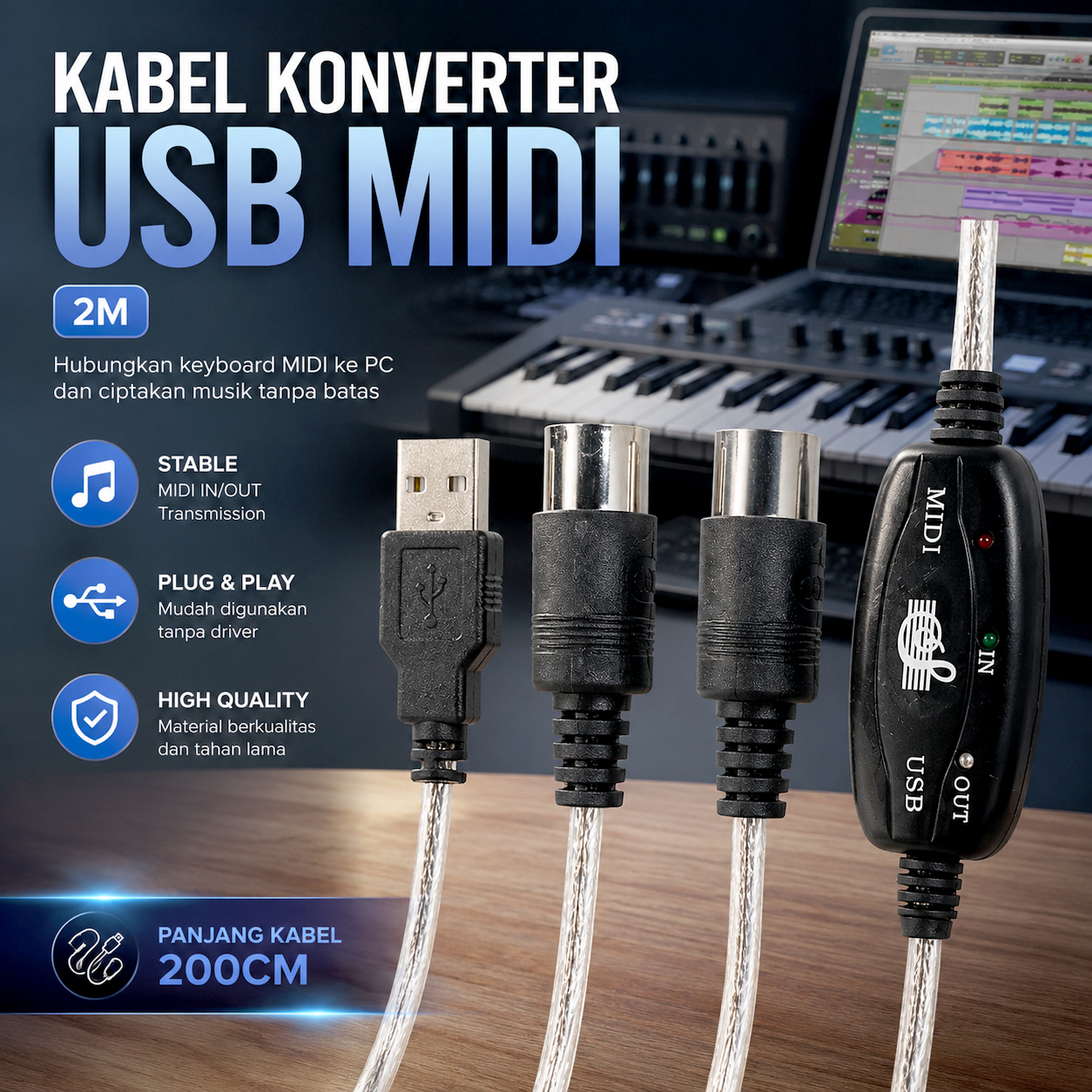 Orphee Kabel Konverter USB MIDI PC to Music Keyboard Adapter Cable 2M - AY03 Gambar produk Orphee Kabel Konverter USB MIDI PC to Music Keyboard Adapter Cable 2M - AY03 - Utama