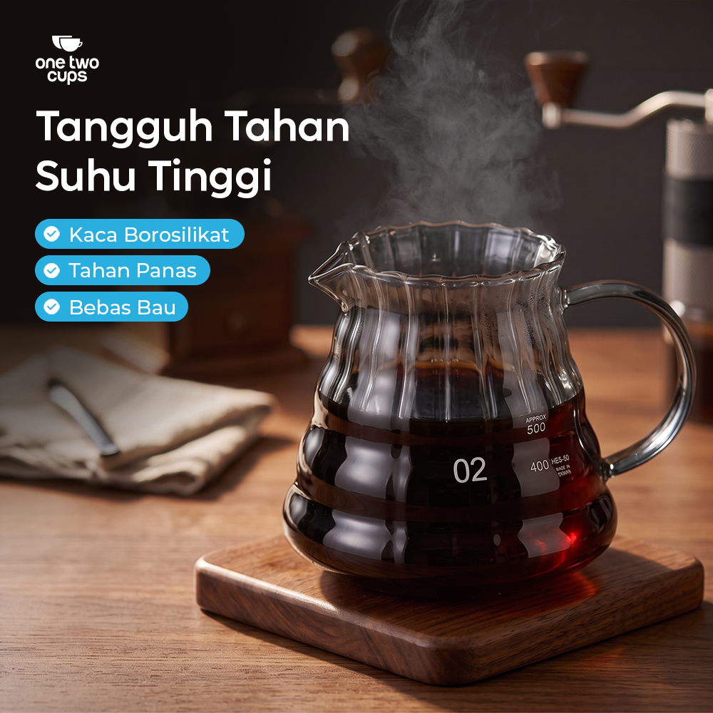 One Two Cups Teko Kopi Coffee Server V60 Drip Pour Over Kaca 600ml - XGS-36/60 Gambar produk One Two Cups Teko Kopi Coffee Server V60 Drip Pour Over Kaca 600ml - XGS-36/60 - 3