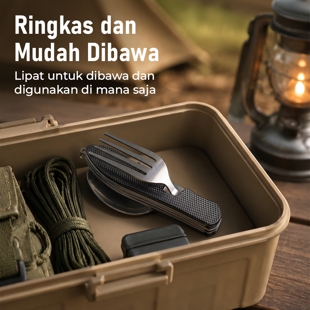 Sendok Garpu Pisau Swiss Army Military Camping Pocket Knife EDC 4 in 1 - A011 Gambar produk Sendok Garpu Pisau Swiss Army Military Camping Pocket Knife EDC 4 in 1 - A011 - 2