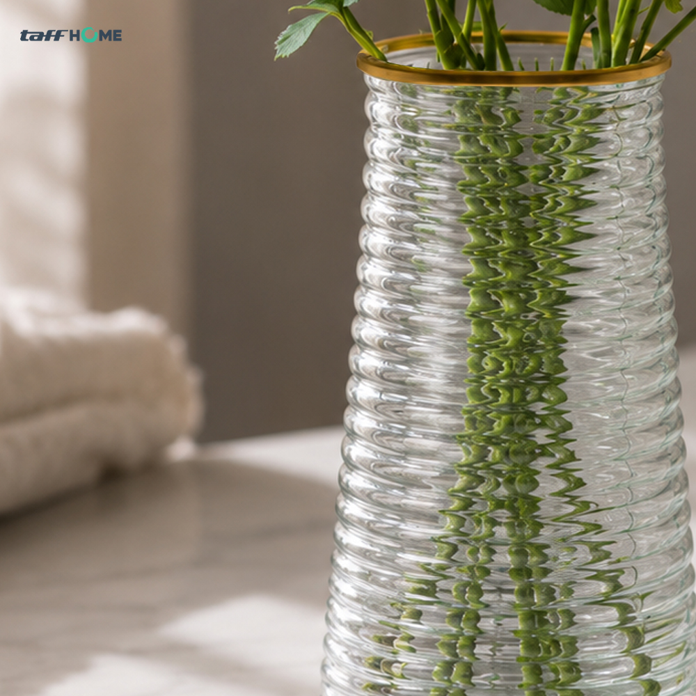 Gambar produk TaffHOME Vas Bunga Kaca Silinder Corrugated Nordic Simple Glass Vase - QT072 - 7