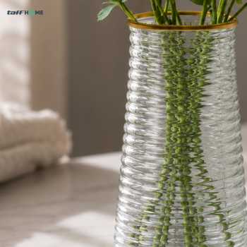 Gambar produk TaffHOME Vas Bunga Kaca Silinder Corrugated Nordic Simple Glass Vase - QT072 - 7