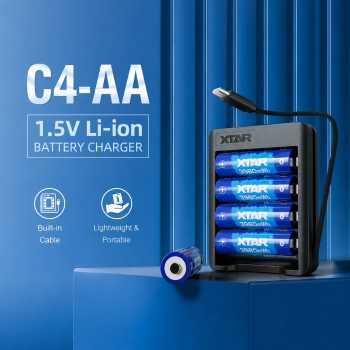 XTAR Charger Baterai 4 Slot AA 1.5 V Li-ion 5V 2A Built-in USB Type-C - C4-AA