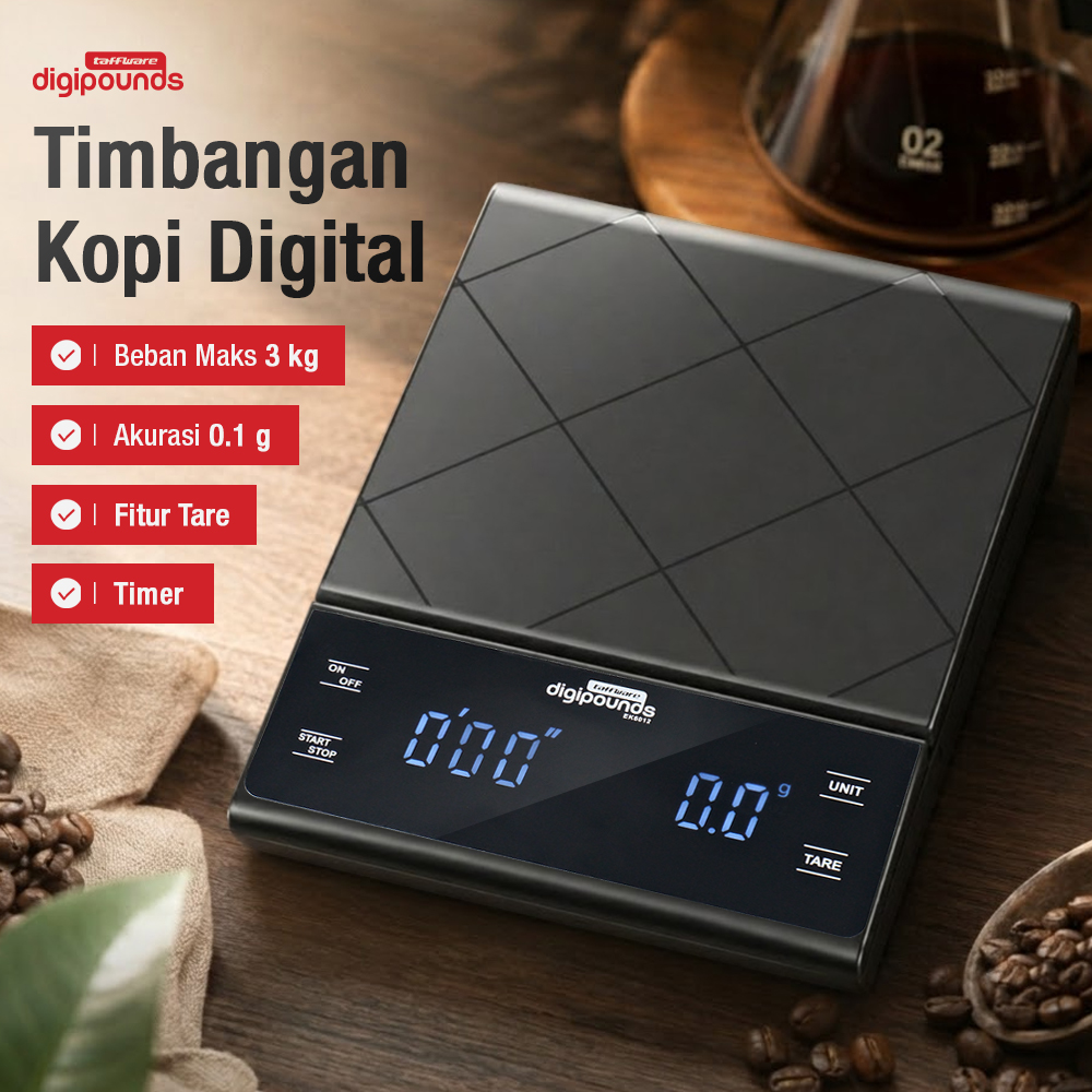 Gambar produk Taffware Digipounds Timbangan Kopi Digital Timer Coffee Scale 0.1g 3kg - EK6012 - Utama