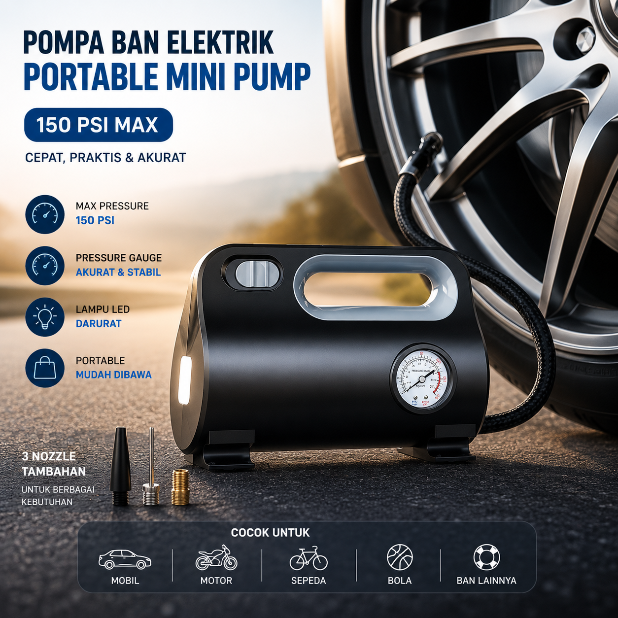 OTOHEROES Pompa Sepeda Portable Mini Pump 150 PSI Analog - ST-5523 Gambar produk OTOHEROES Pompa Sepeda Portable Mini Pump 150 PSI Analog - ST-5523 - Utama