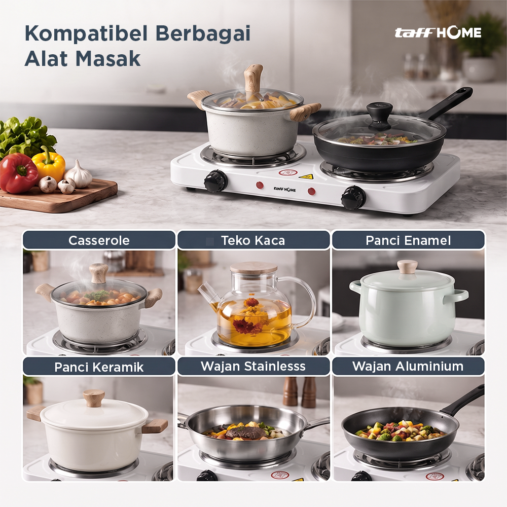 Gambar produk TaffHOME Kompor Listrik 2 Tungku Portable 5 Gear Coil Hot Plate 2000W - C2-2000-20 - 4
