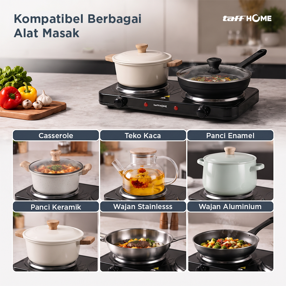Gambar produk TaffHOME Kompor Listrik 2 Tungku Portable Hot Plate 2000W - H2-2000-04 - 4