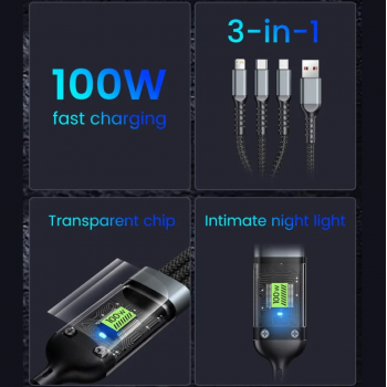 Gambar produk OLAF Kabel Data 3in1 Charger Micro USB Lightning Type C 20V 100W 1.2M - OL601 - 1