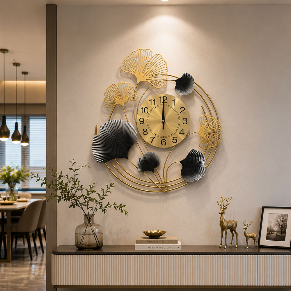 TaffHOME Jam Dinding Besi Elegan Ginkgo Leaf Quartz Movement 44cm - 25009 Gambar produk TaffHOME Jam Dinding Besi Elegan Ginkgo Leaf Quartz Movement 44cm - 25009 - 5