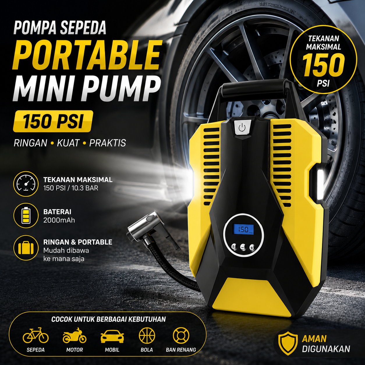 SEAMETAL Pompa Sepeda Portable Mini Pump 150 PSI - ATJ-1266 Gambar produk SEAMETAL Pompa Sepeda Portable Mini Pump 150 PSI - ATJ-1266 - Utama