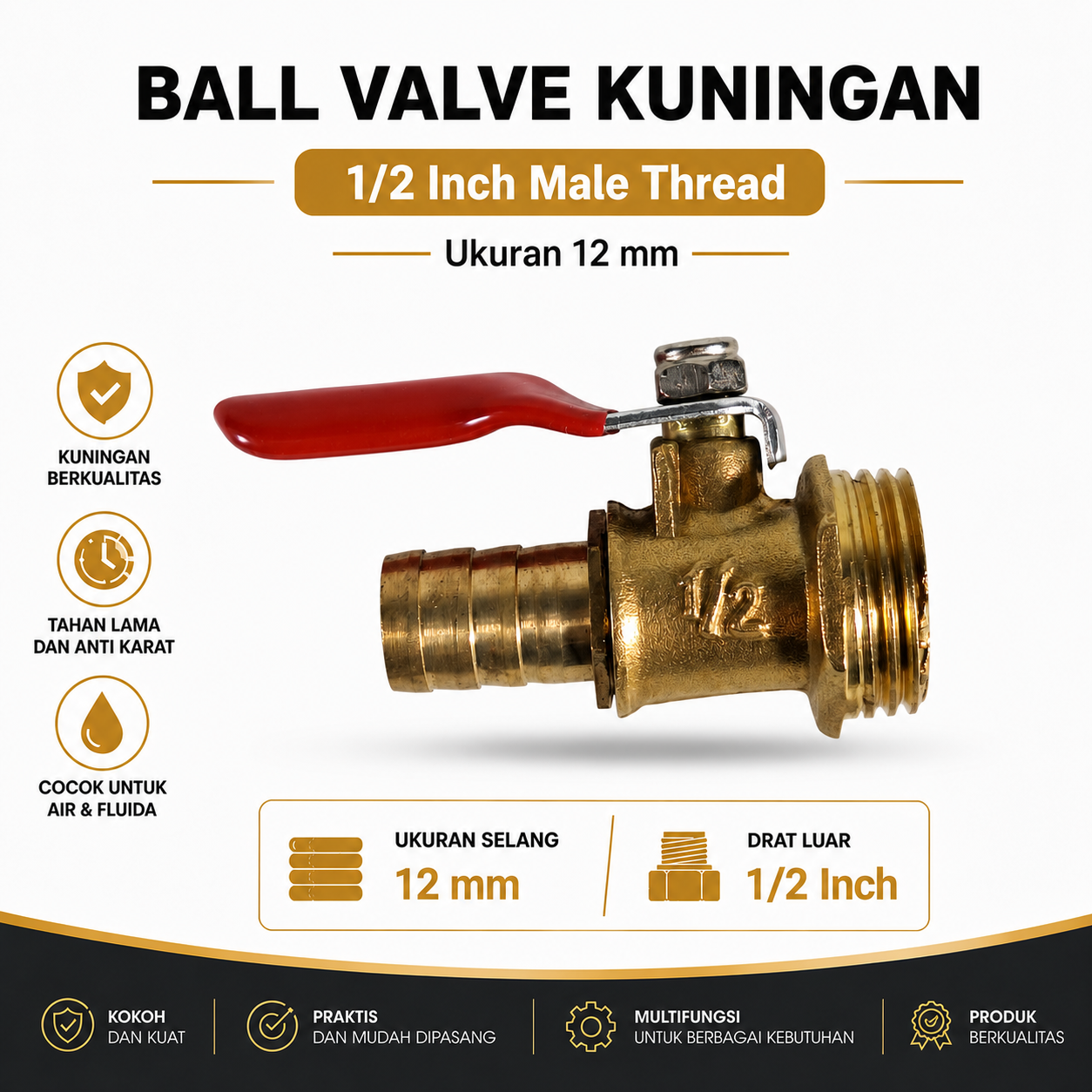 MAXLA Stop Kran Air Ball Valve Kuningan Male Thread 1/2 Inch 12mm - DN30 Gambar produk MAXLA Stop Kran Air Ball Valve Kuningan Male Thread 1/2 Inch 12mm - DN30 - Utama