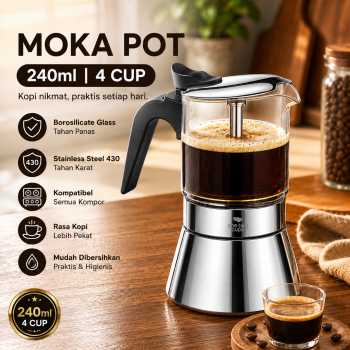 One Two Cups Moka Pot Teko Kopi Espresso Coffee Maker Dual Valve - Z61
