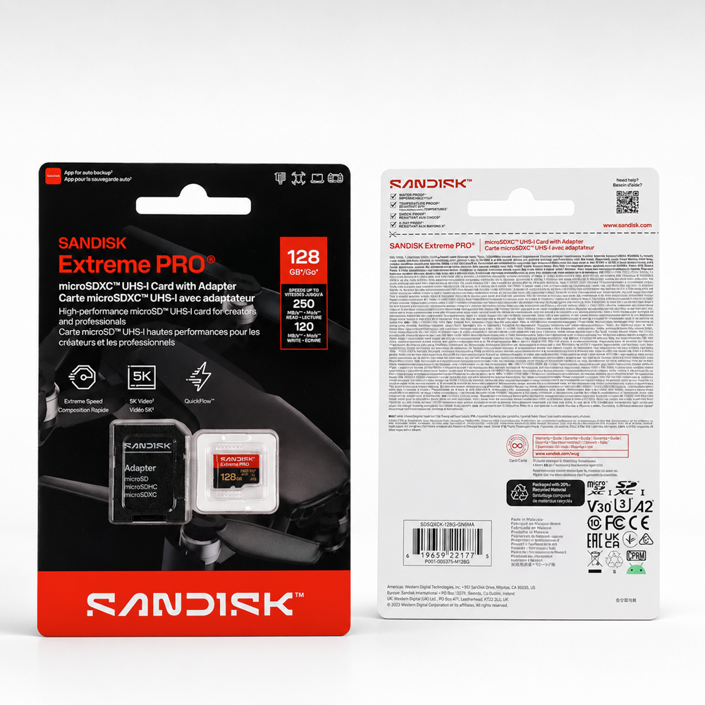 Gambar produk SanDisk Extreme Pro microSDXC UHS-I U3 V30 250MB/s 128GB - SDSQXCJ - Kemasan