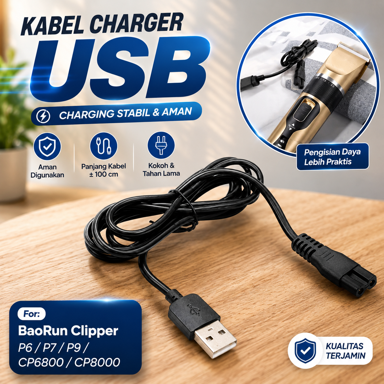 Gambar produk BaoRun Kabel Charger USB for BaoRun Clipper P6/P7/P9/CP6800/CP8000 1M - 1PB - Utama
