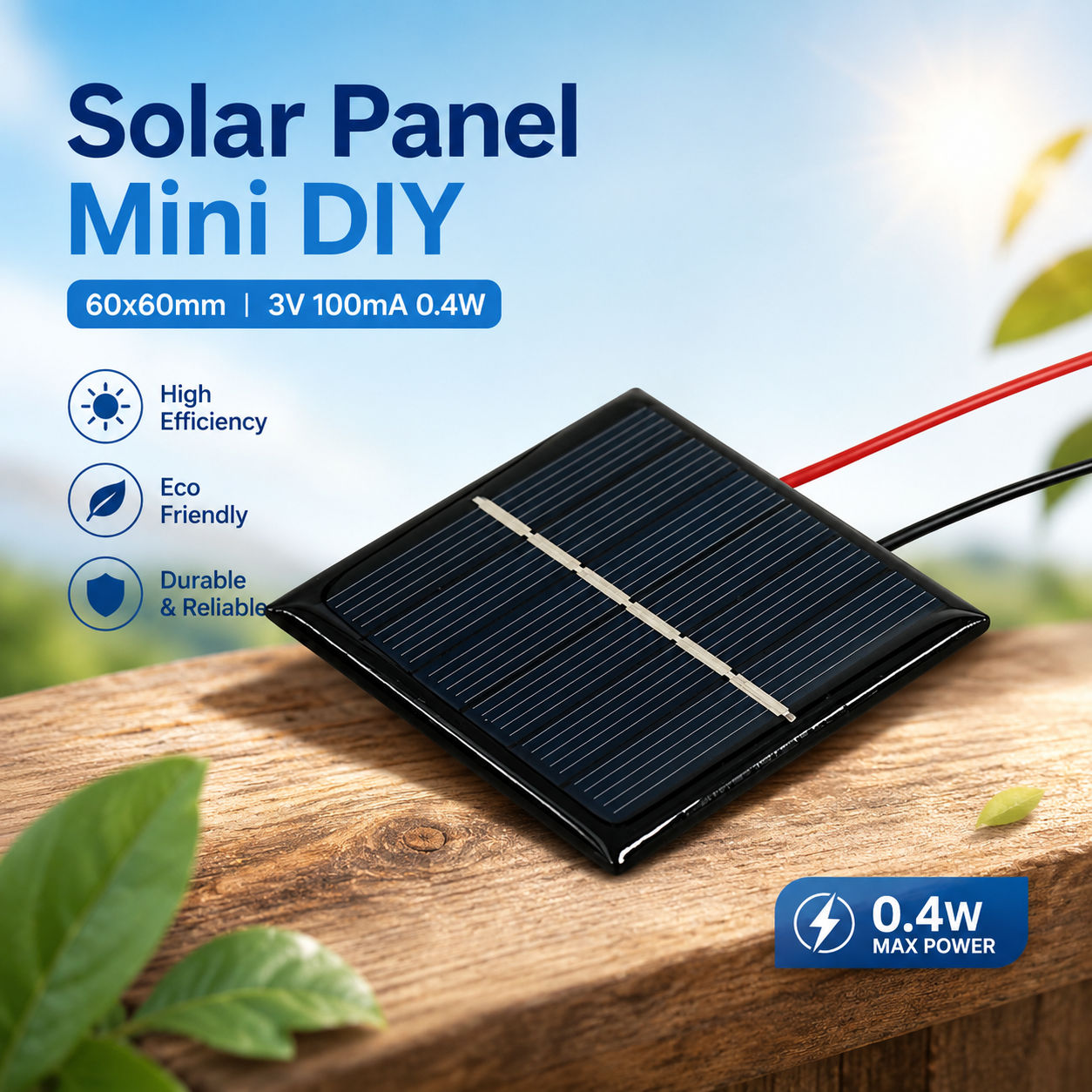 Gambar produk MAICHI Solar Panel Mini DIY Mainan Polikristalin 60x60mm 3V 100mA 0.4W - SPM03 - Utama
