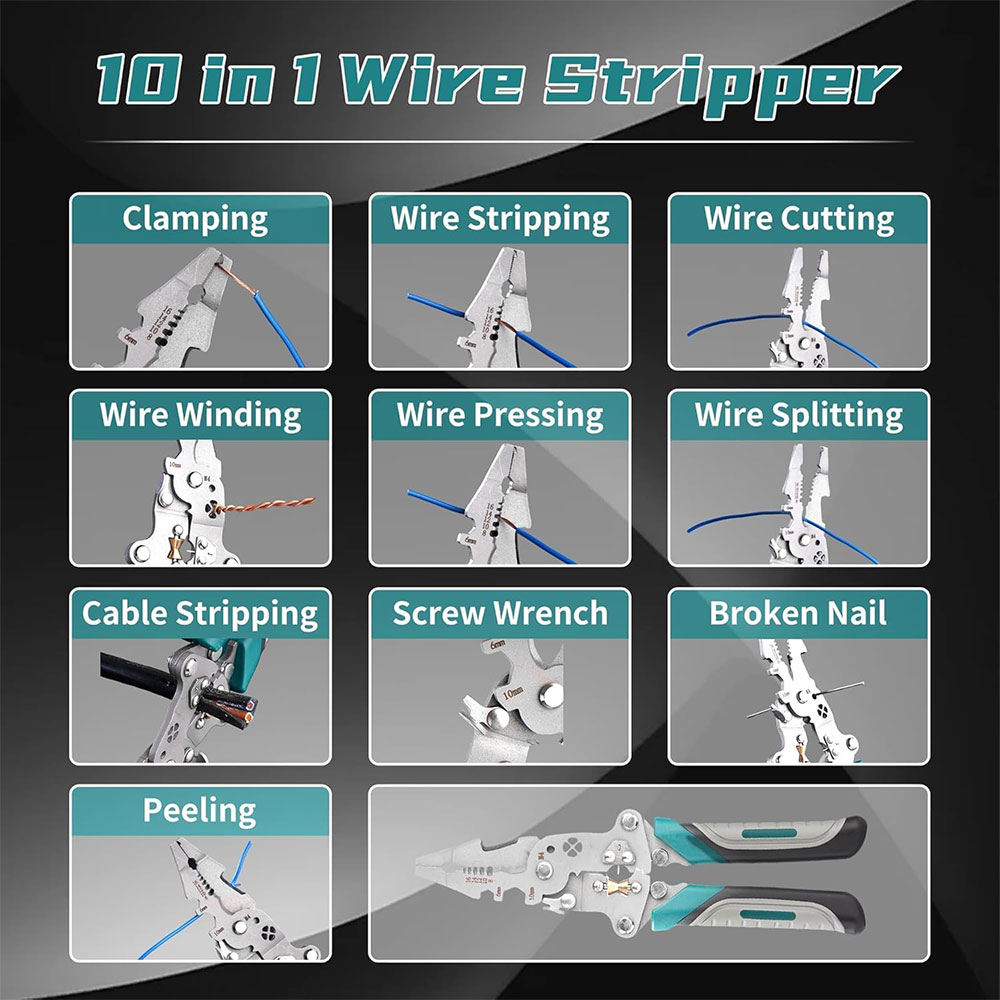Pi Tang Lipat 18in1 Multifungsi Kupas Kabel Wire Stripper Cutter - TK0800 Gambar produk Pi Tang Lipat 18in1 Multifungsi Kupas Kabel Wire Stripper Cutter - TK0800 - 5