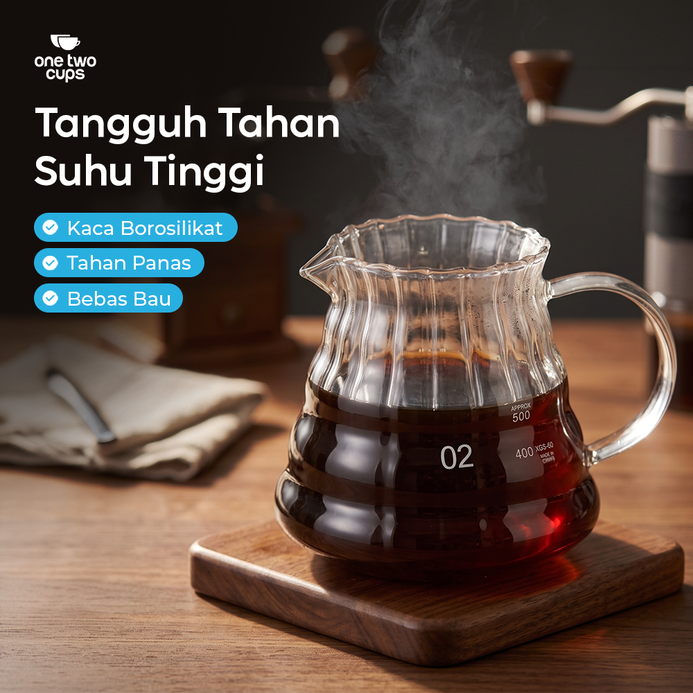 One Two Cups Teko Kopi Coffee Server V60 Drip Pour Over Kaca 600ml - XGS-36/60 Gambar produk One Two Cups Teko Kopi Coffee Server V60 Drip Pour Over Kaca 600ml - XGS-36/60 - 3