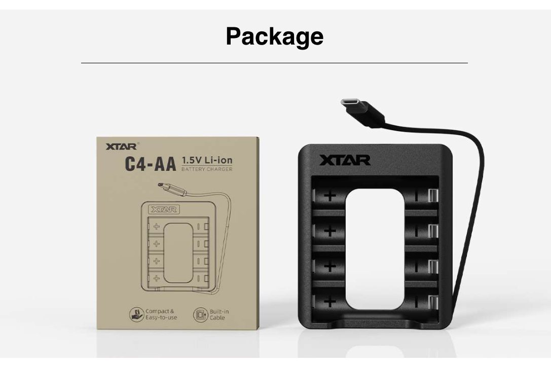 Gambar produk XTAR Charger Baterai 4 Slot AA 1.5 V Li-ion 5V 2A Built-in USB Type-C - C4-AA - 7