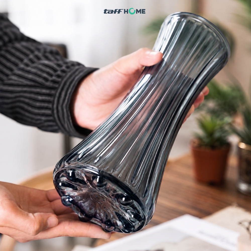 Gambar produk TaffHOME Vas Bunga Kaca Bening Estetik Vintage Glass Flower Vase - Y23 - 3