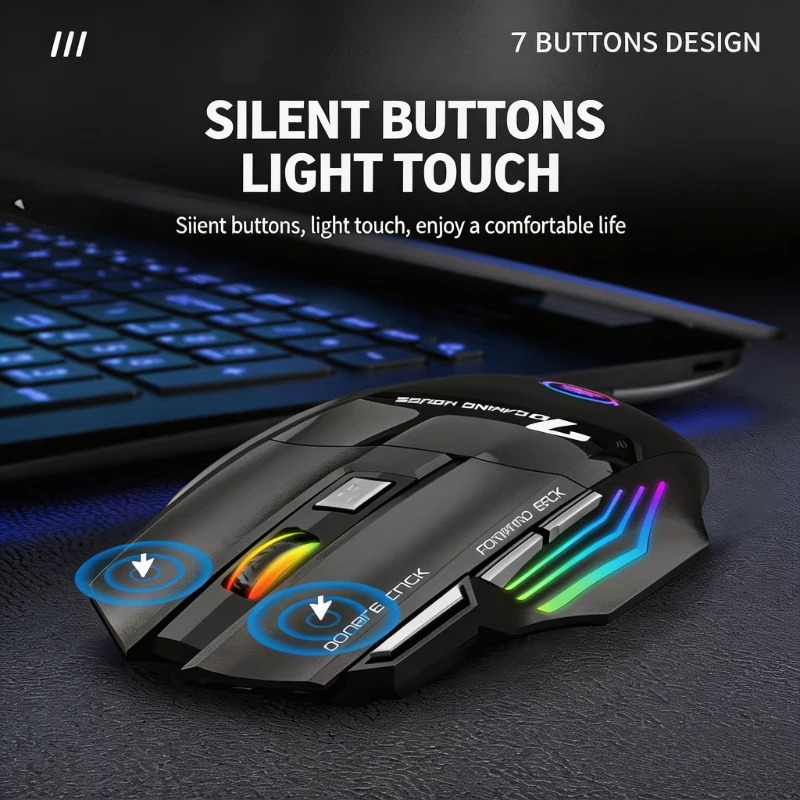 NUOLUX Mouse Gaming Wireless Optical 2.4GHz Ergonomic 7 Key 1600DPI - X7 Gambar produk NUOLUX Mouse Gaming Wireless Optical 2.4GHz Ergonomic 7 Key 1600DPI - X7 - 4